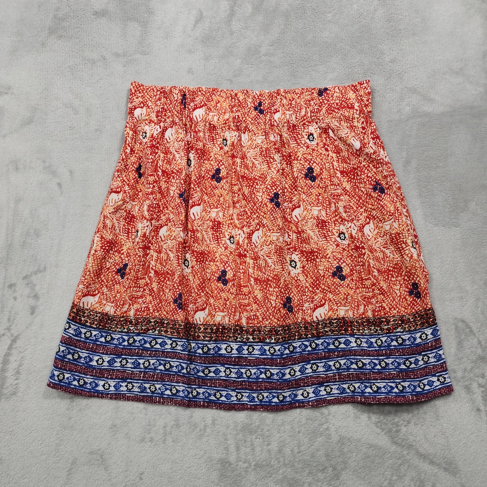 CAbi Skirt Womens M Red Floral Border A-Line Mini Pockets Elephants Boho Rayon